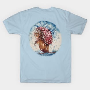 Mouse with Mushroom Umbrella Circle T-Shirt